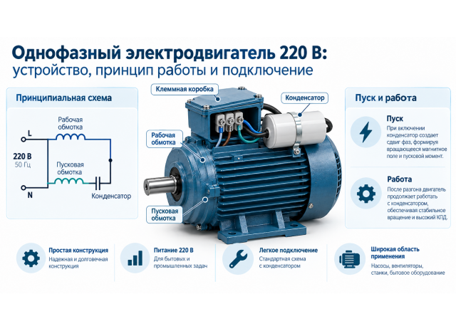 Однофазный электродвигатель 220 В: устройство, принцип работы и подключение