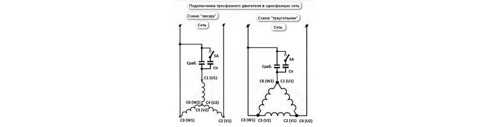 Подключение трехфазного электродвигателя к сети 220в