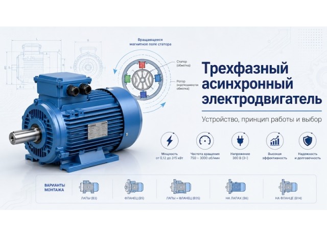 Трехфазный асинхронный электродвигатель: устройство, принцип работы и как выбрать